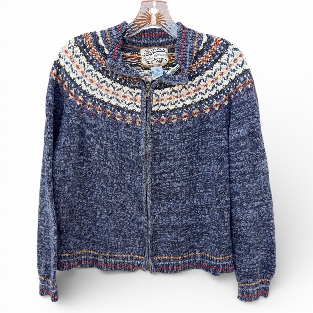 Vintage 2000 Lee Heirloom Collectibles Nordic Fair Isle Zip Up Cardigan